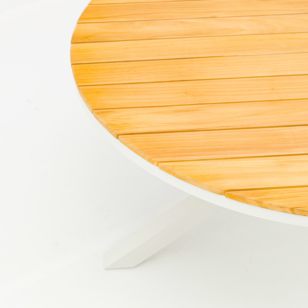 Mesa redonda Sidney alu blanco / teca diam.120cm