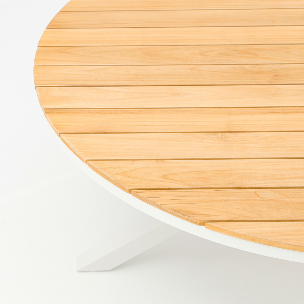 Mesa redonda Sidney alu blanco / teca diam.150cm