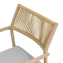 Silla de comedor Harmony aluminio efecto madera y cuerda natural.