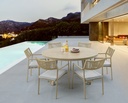 Silla de comedor Harmony aluminio efecto madera y cuerda natural.