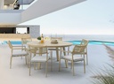 Silla de comedor Harmony aluminio efecto madera y cuerda natural.