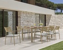 Silla de comedor Harmony aluminio efecto madera y cuerda natural.