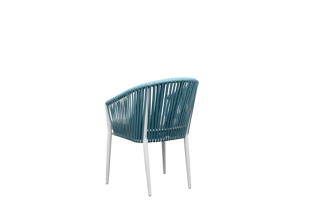 Sillon Ukiah Aluminio blanco. Cuerda aqua y cojin gris claro
