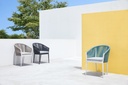 Sillon Ukiah Aluminio blanco. Cuerda aqua y cojin gris claro