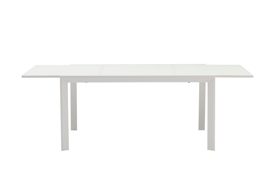 Mesa extensible ORICK 100*150/225 alum.blanco cristal blanco