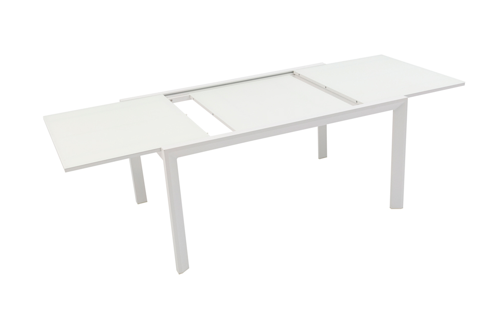 Mesa extensible ORICK 100*150/225 alum.blanco cristal blanco