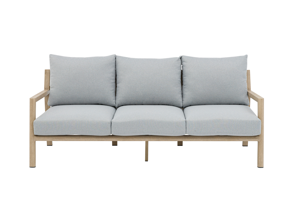Sofa 3 plazas Harmony. Aluminio efecto madera y cuerda natural