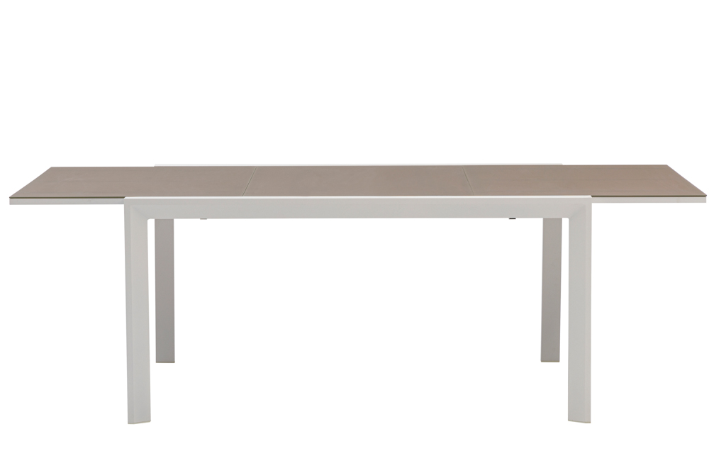 Mesa extensible ORICK 100*150/225 alum.blanco cristal Taupe