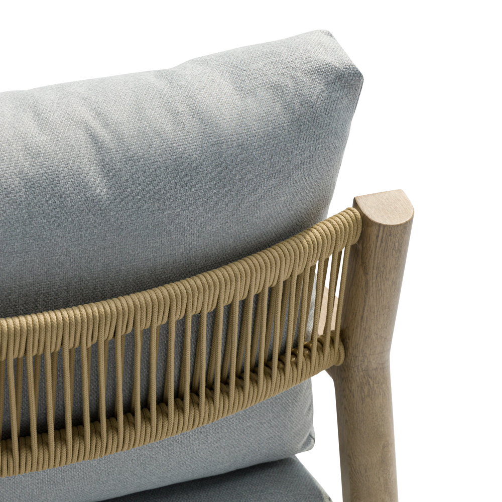 Sofa 3 plazas Harmony. Aluminio efecto madera y cuerda natural