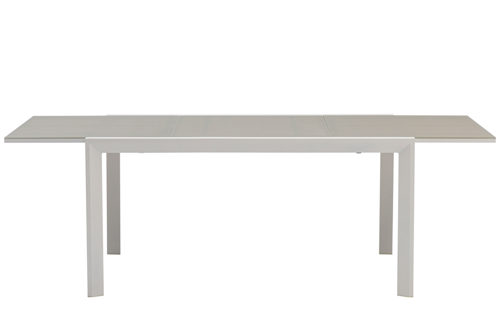 Mesa extensible ORICK 100*150/225 alum.blanco cristal gris claro
