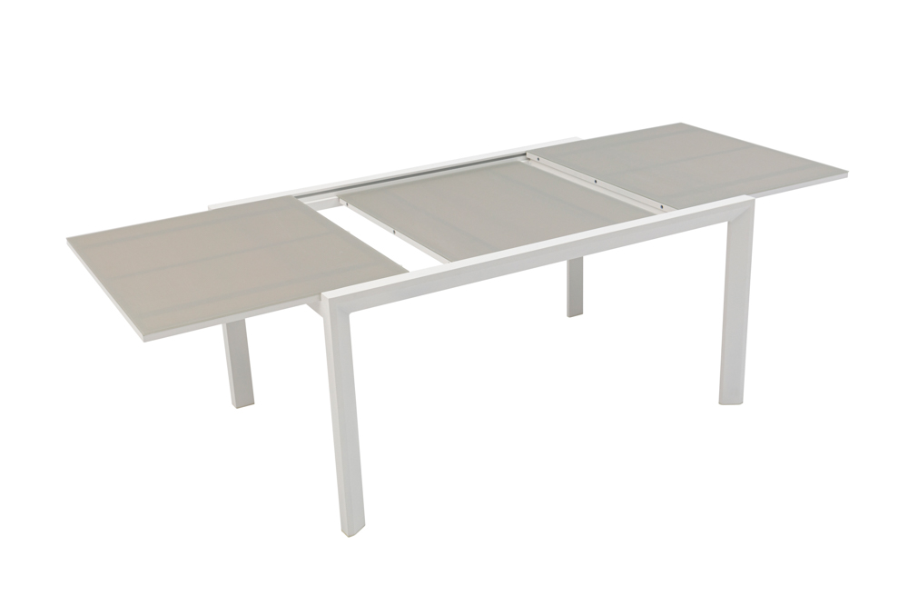 Mesa extensible ORICK 100*150/225 alum.blanco cristal gris claro
