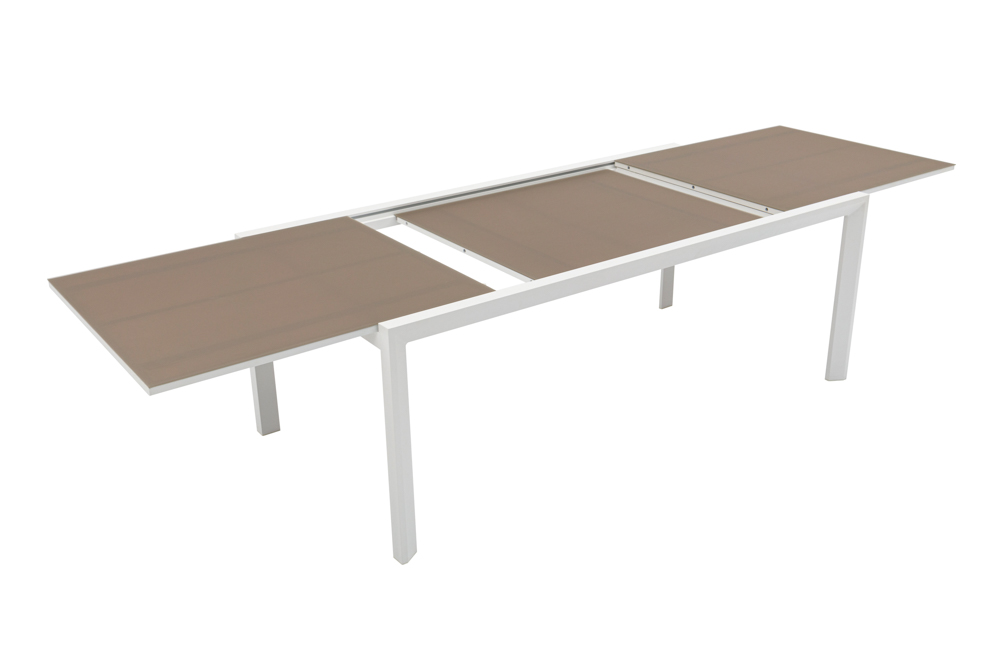 Mesa extensible ORICK 100*200/300 alum.blanco cristal Taupe