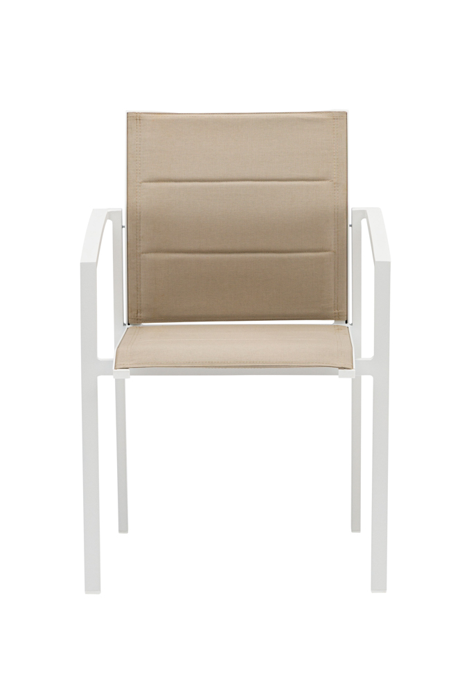 Sillon de  comedor ORICK aluminio blanco y textil taupe