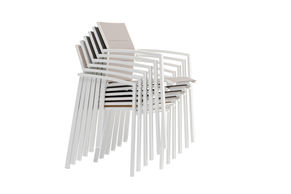 Sillon de  comedor ORICK aluminio blanco y textil gris  claro