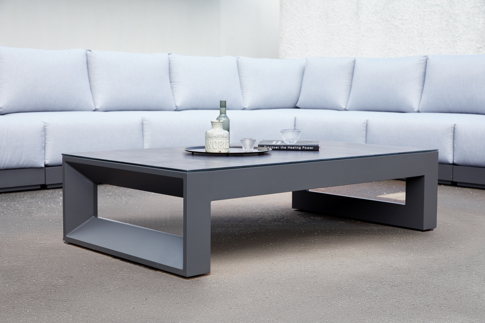 Mesa de centro Onix.Aluminio antracita cristal ceramico gris antracita