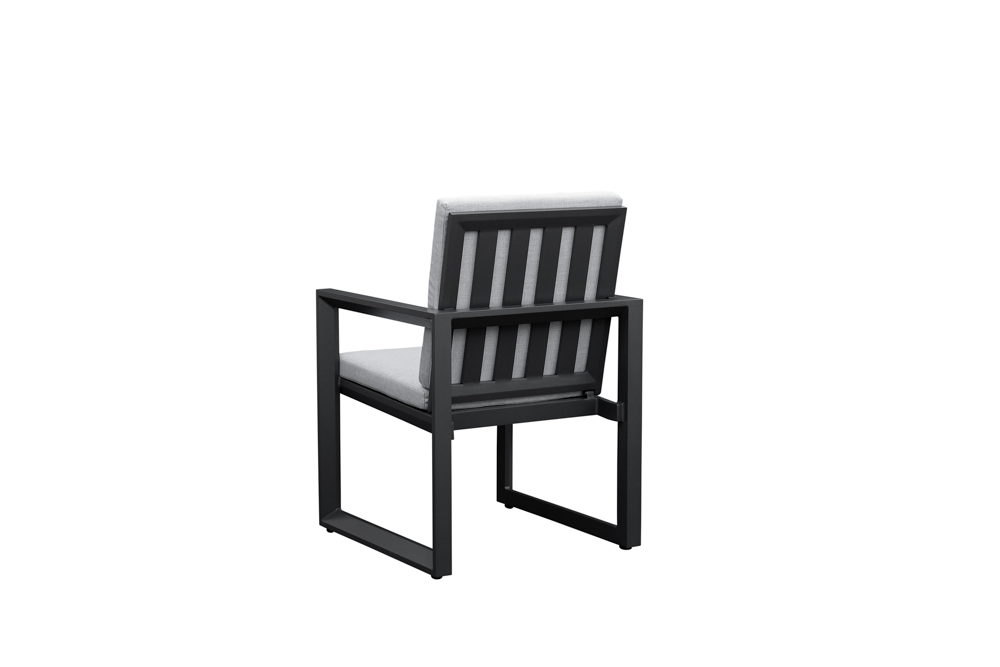 sillon de comedor Onix. Aluminio antracita y cojineria gris medio