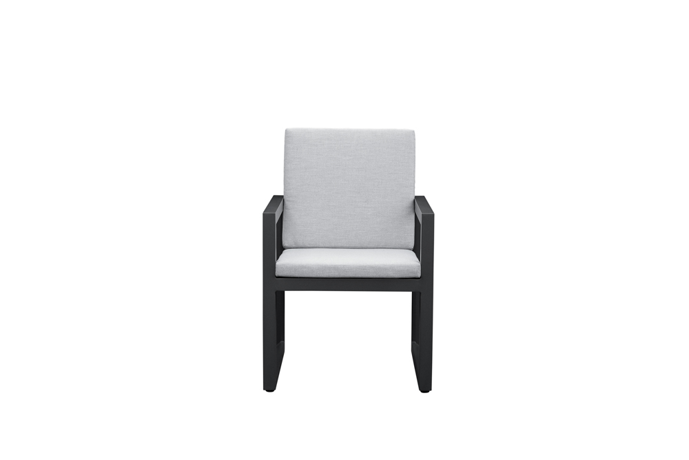 sillon de comedor Onix. Aluminio antracita y cojineria gris medio