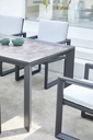 sillon de comedor Onix. Aluminio antracita y cojineria gris medio