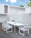 sillon de comedor Onix. Aluminio blanco y cojineria gris claro