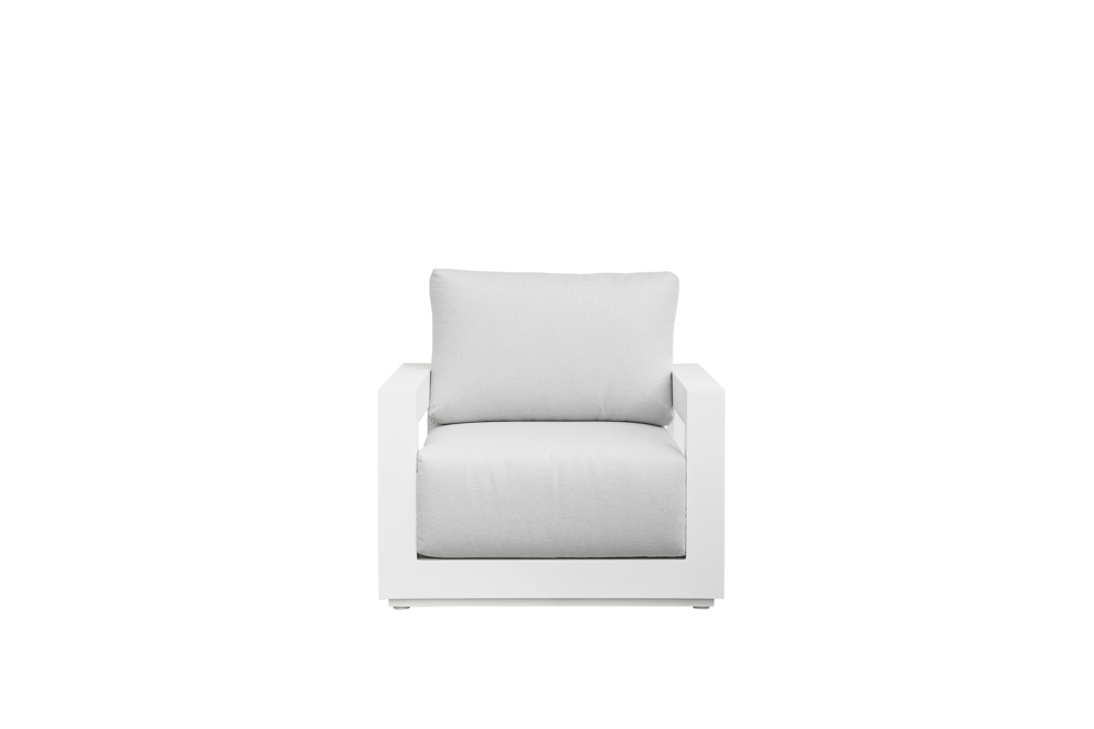 Sofa 1 plaza Onix. Aluminio blanco cojineria gris claro
