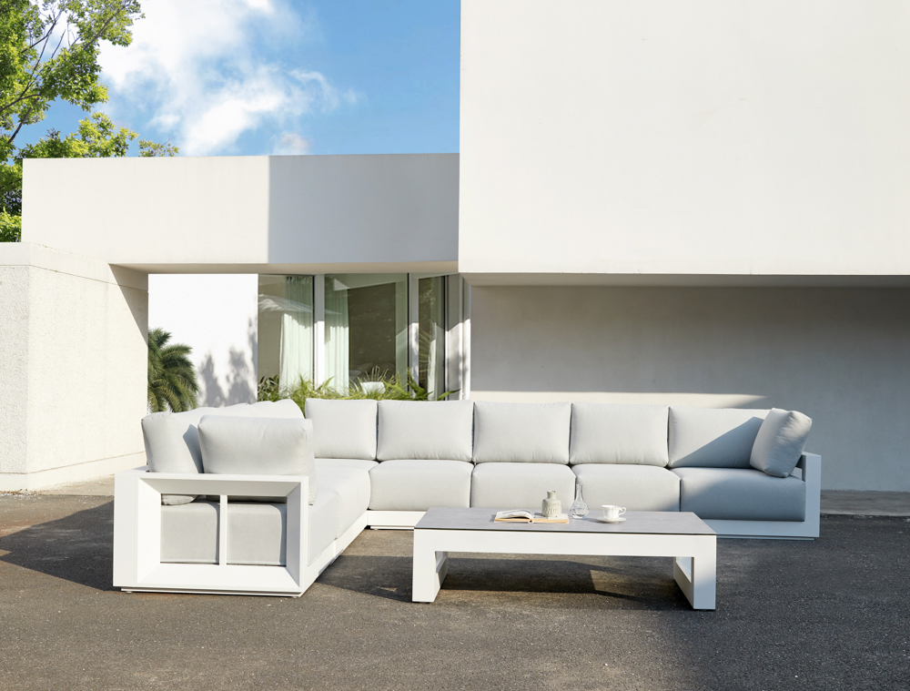 Modulo esquina Onix. Aluminio blanco cojineria gris claro
