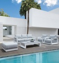 Modulo puff Onix. Aluminio blanco cojineria gris claro