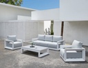 Mesa  de centro Onix.Aluminio blanco cristal ceramico gris claro