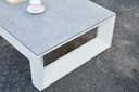 Mesa  de centro Onix.Aluminio blanco cristal ceramico gris claro