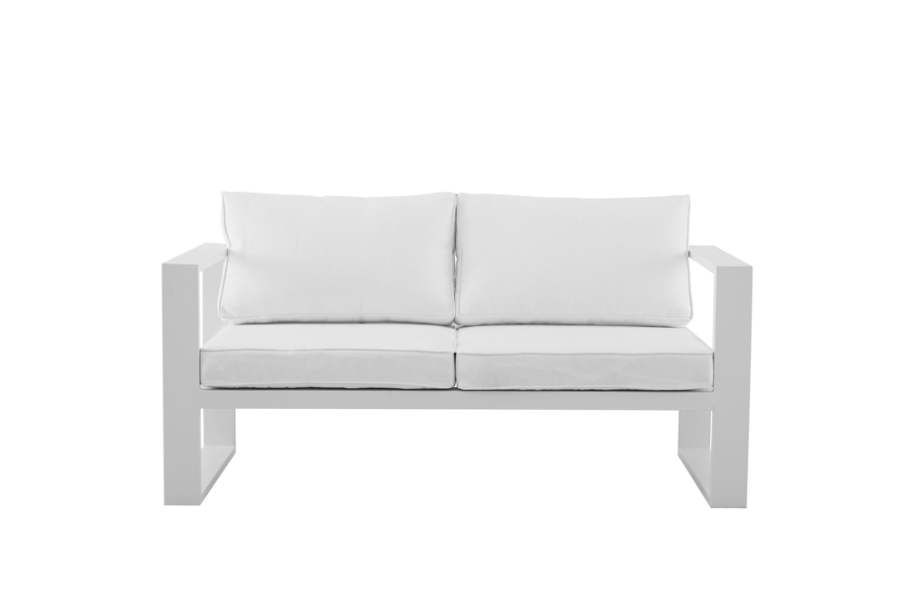 Sofa 2 plazas Niland aluminio blanco y cojineria blanca