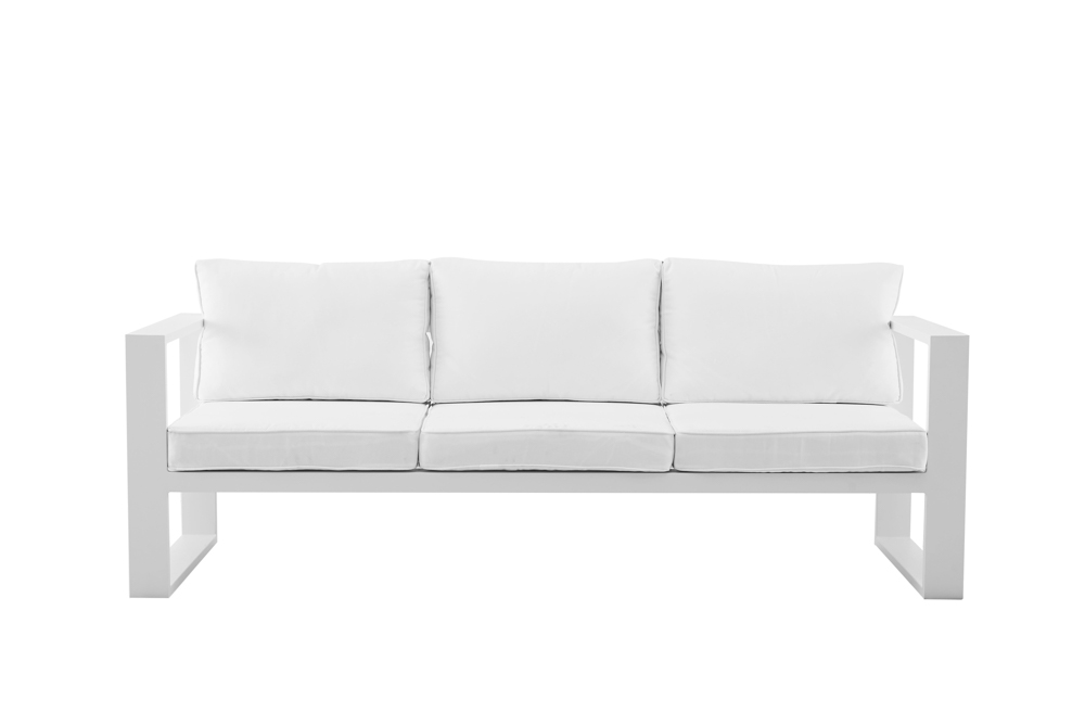 Sofa 3 plazas Niland aluminio blanco y cojineria blanca