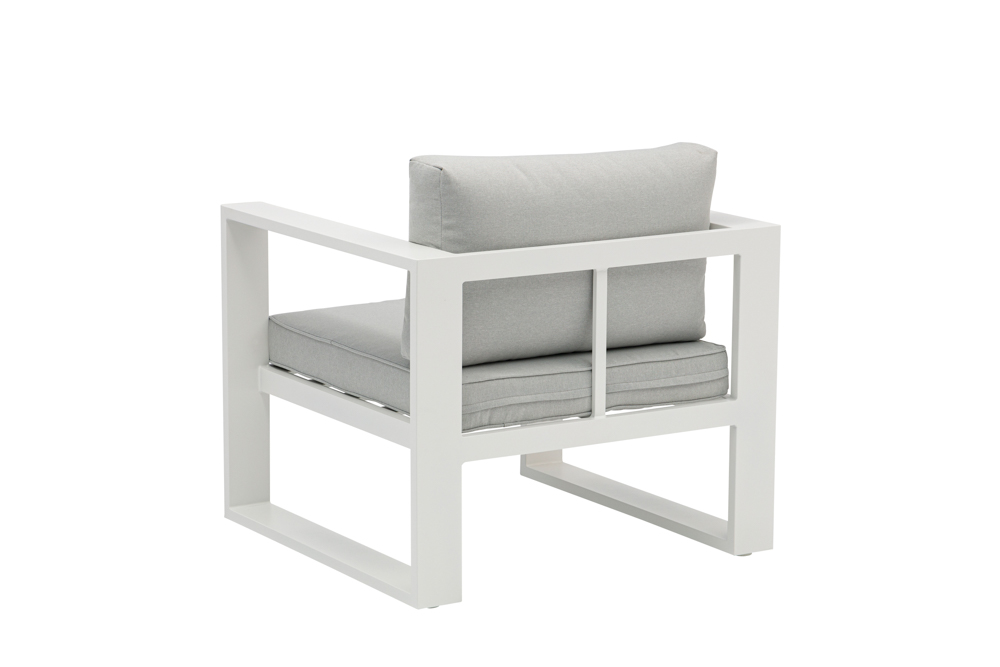 Sofa 1 plaza Niland aluminio blanco y cojineria gris claro