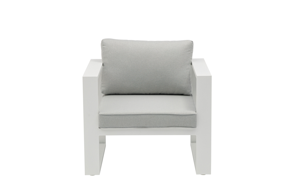 Sofa 1 plaza Niland aluminio blanco y cojineria gris claro