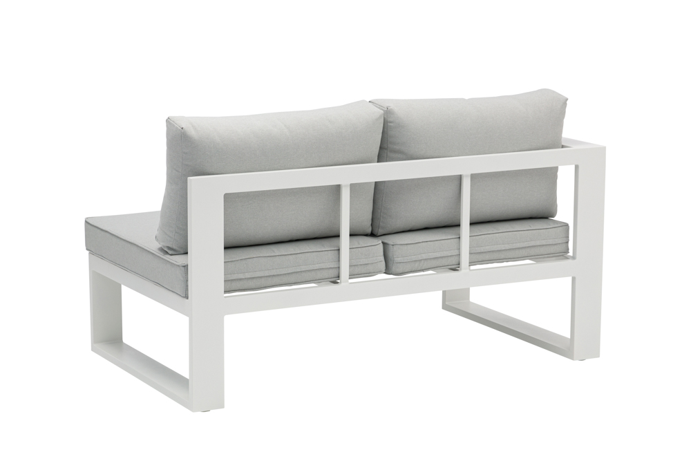 Modulo dos plazas Niland brazo izquierdo alu blanco y cojineria gris claro.