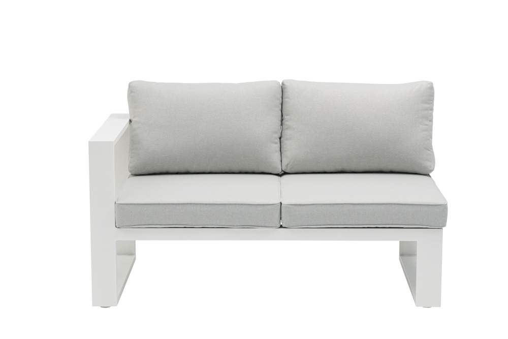 Modulo dos plazas Niland brazo izquierdo alu blanco y cojineria gris claro.