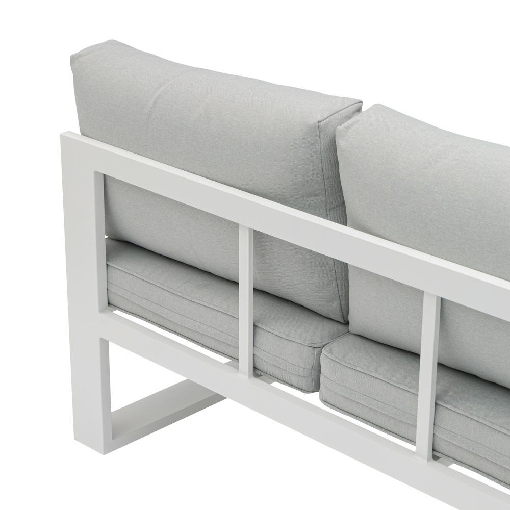 Modulo dos plazas Niland brazo izquierdo alu blanco y cojineria gris claro.