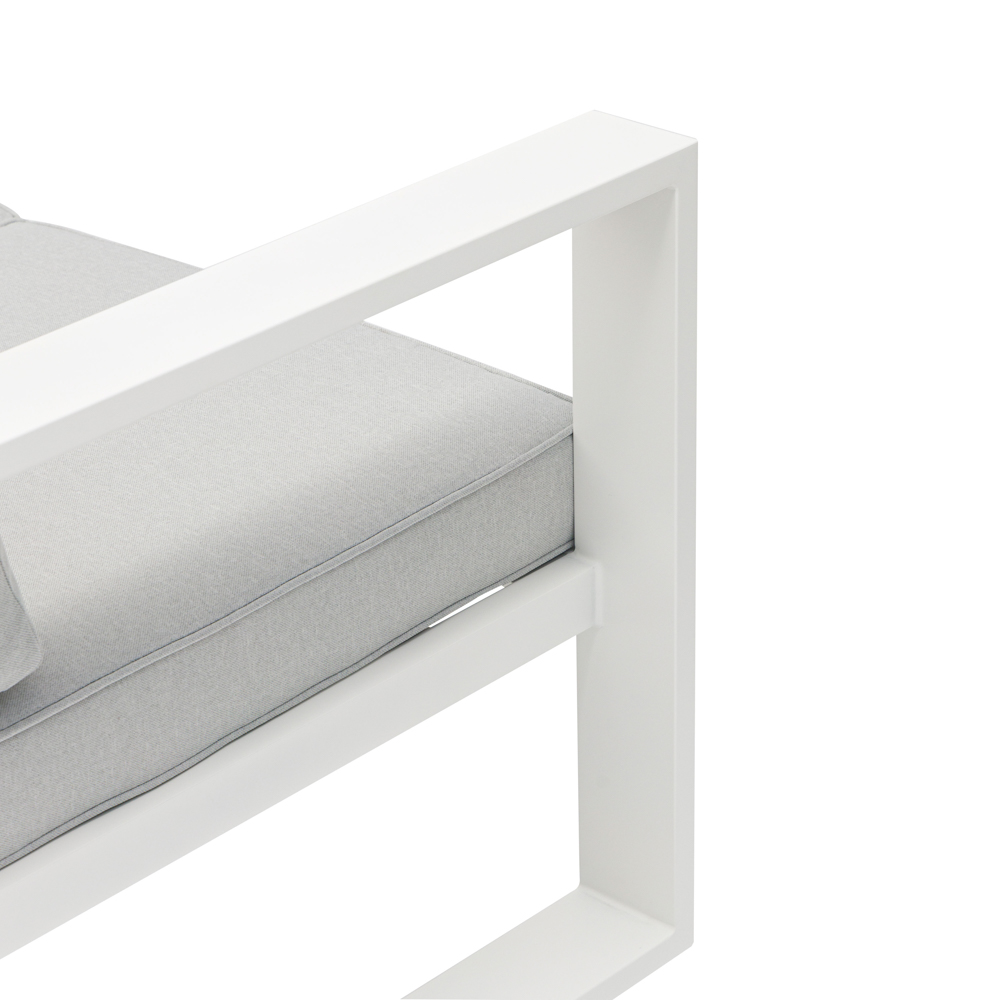 Modulo dos plazas Niland brazo izquierdo alu blanco y cojineria gris claro.