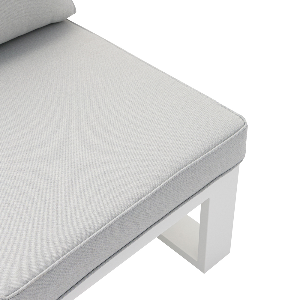 Modulo dos plazas Niland brazo izquierdo alu blanco y cojineria gris claro.