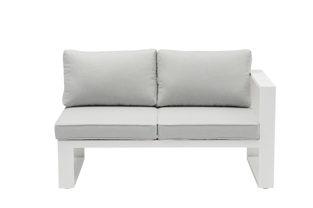 Modulo dos plazas Niland brazo derecho alu blanco y cojineria gris claro.