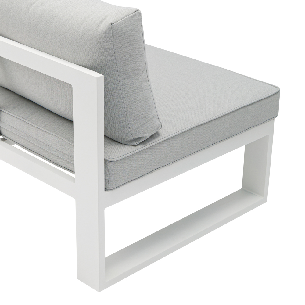 Modulo dos plazas Niland brazo derecho alu blanco y cojineria gris claro.