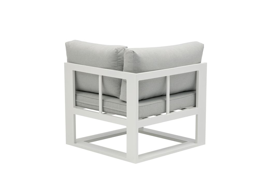 Modulo rincon Niland alu blanco y cojineria gris claro.