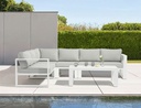 Modulo rincon Niland alu blanco y cojineria gris claro.