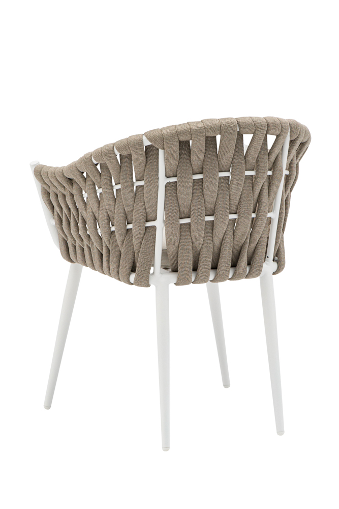 Sillon meridian aluminio blanco cuerda greige y textil greige