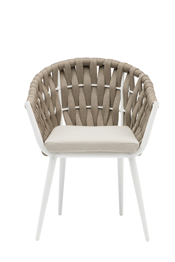 Sillon meridian aluminio blanco cuerda greige y textil greige