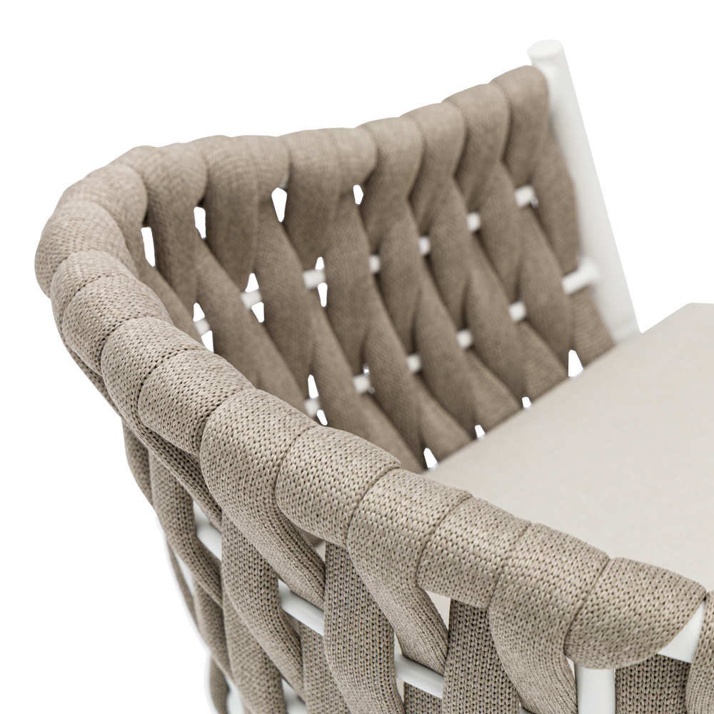 Sillon meridian aluminio blanco cuerda greige y textil greige