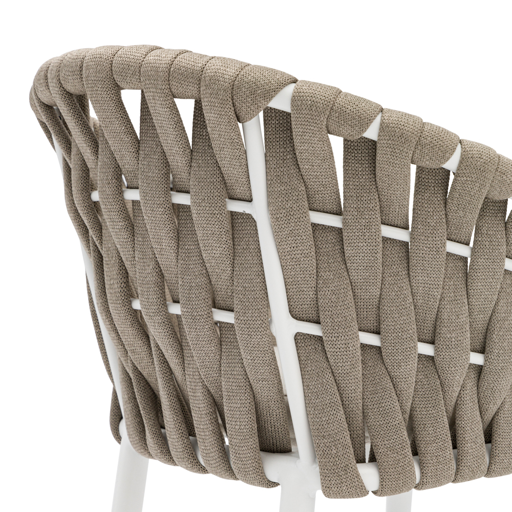 Sillon meridian aluminio blanco cuerda greige y textil greige