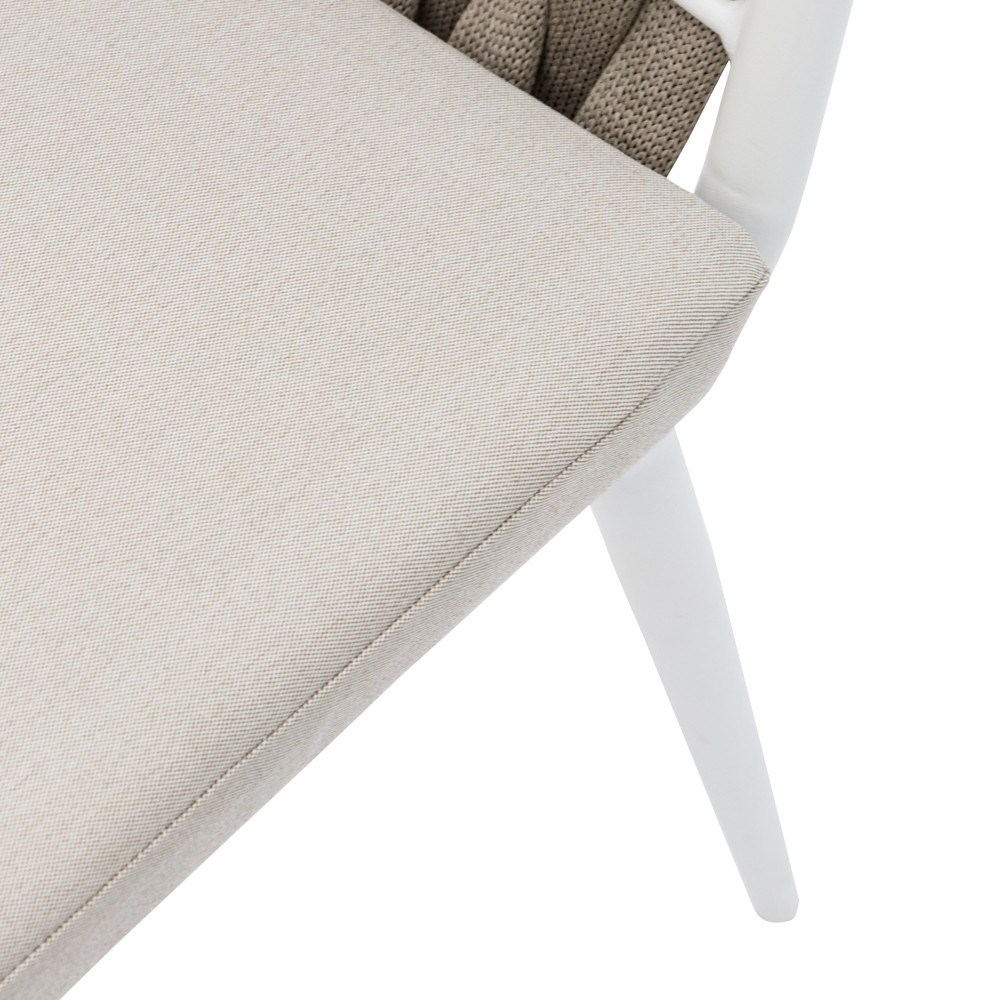 Sillon meridian aluminio blanco cuerda greige y textil greige