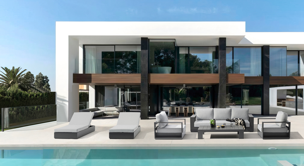 Sofa 3 plazas Ione aluminio antracita y textil gris medio 