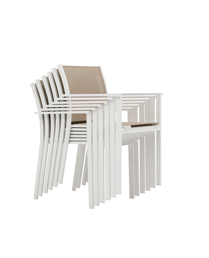 Silla de comedor Adin Alu blanco textilene taupe