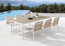 Silla de comedor Adin Alu blanco textilene taupe
