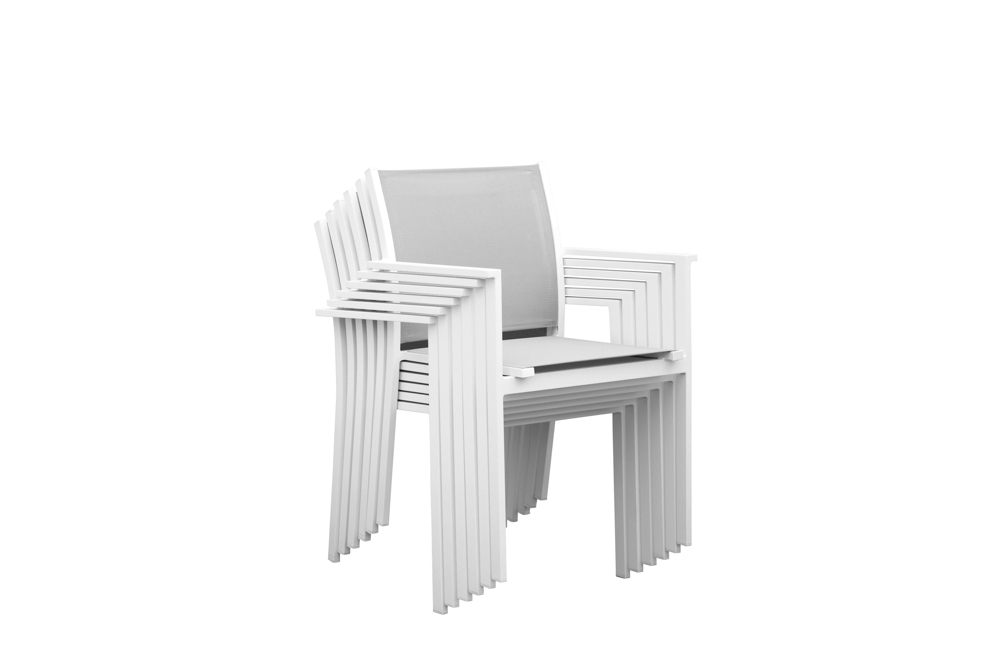 Silla de comedor Adin Alu blanco textilene gris claro